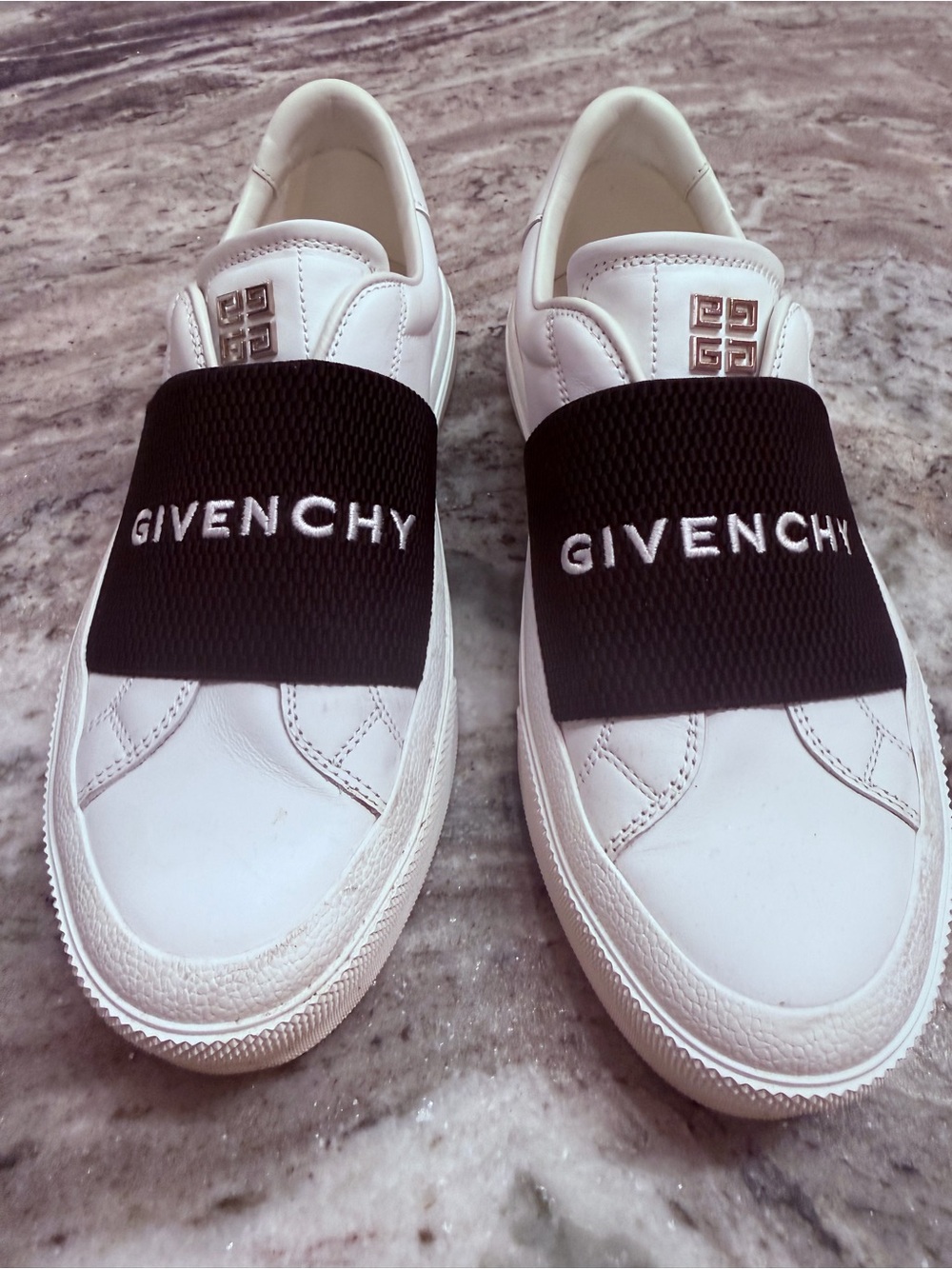 Givenchy White Leather Slip-On Sneakers with Black Logo Band